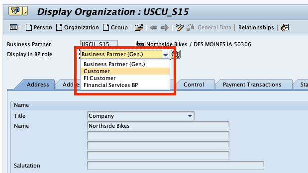 SAP GUI Transaction BP