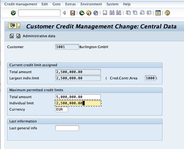 Change the credit limit in SAP